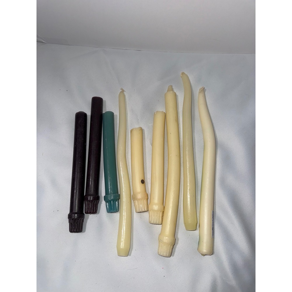 Vintage Colonial Candle Taper Lot Cream Burgundy Green Hand Dipped Fluted Base